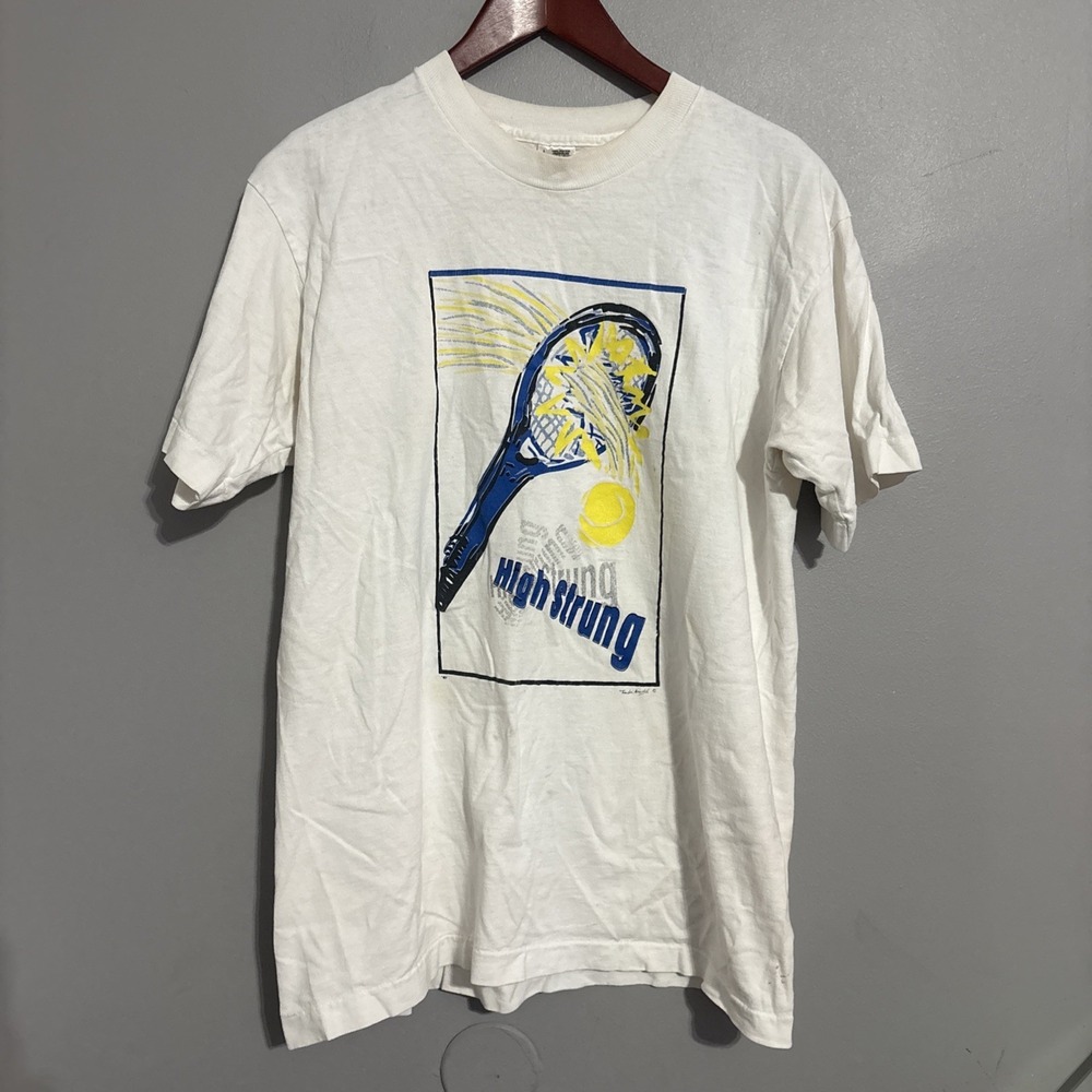 VTG‎ White Point Set Tennis T-Shirt  Sz Large Made In USA Distressed Read